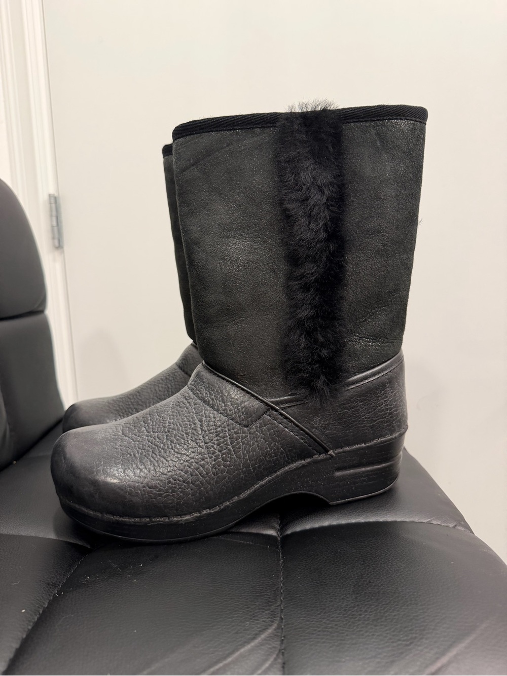 Dansko Black Mid-Calf Fur-Trim Winter Boots